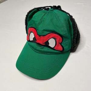 Nickelodeon TMNT Raphael Winter Hat Green Ear Flap Beanie Tie 2011